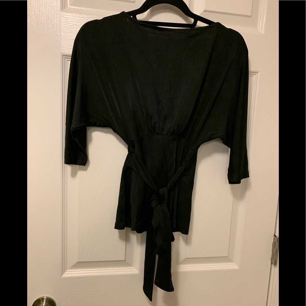 Diane Von Furstenberg Black V-Neck Wrap Top - Picture 5 of 6